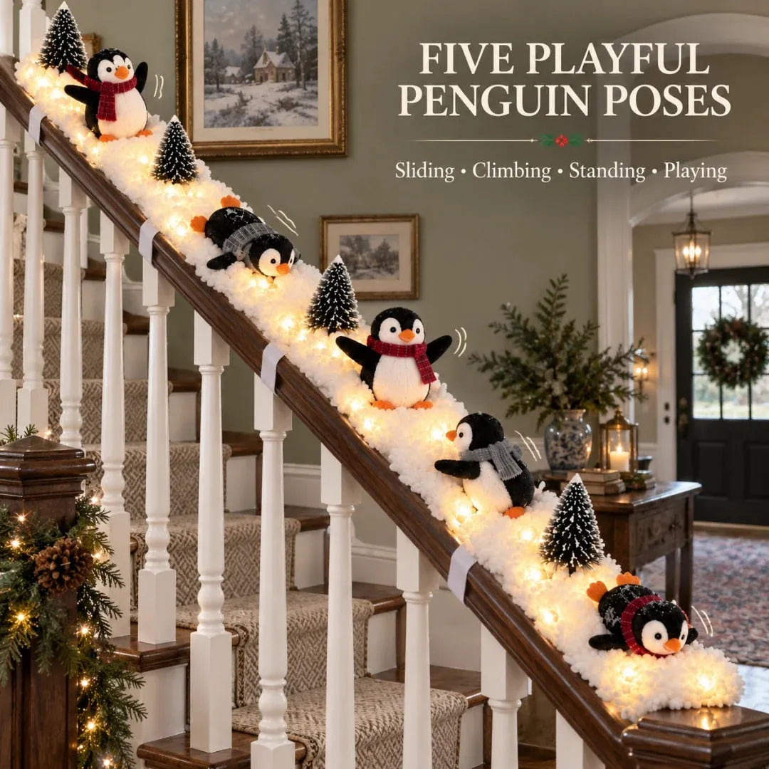 Light-up snowy penguin stair garland — product view 13