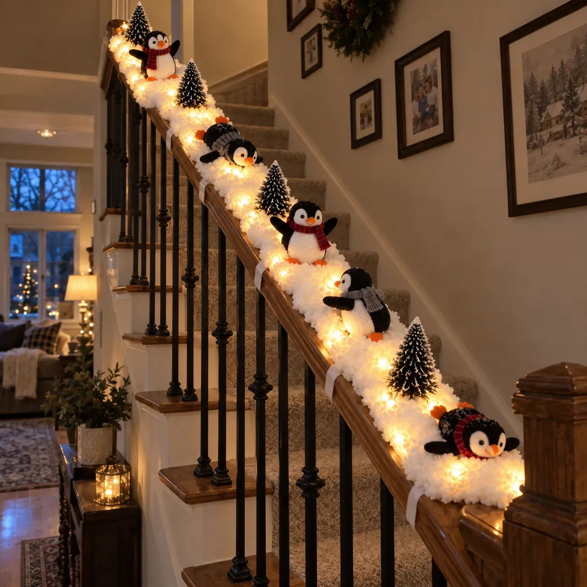 Light-up snowy penguin stair garland — product view 15