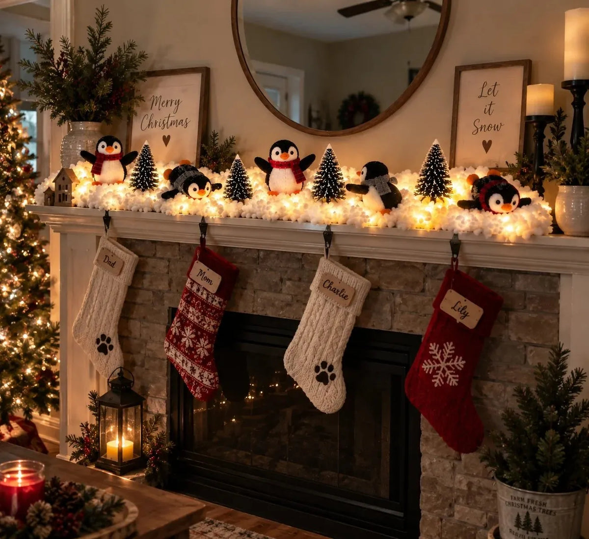 Light-up snowy penguin stair garland — product view 17