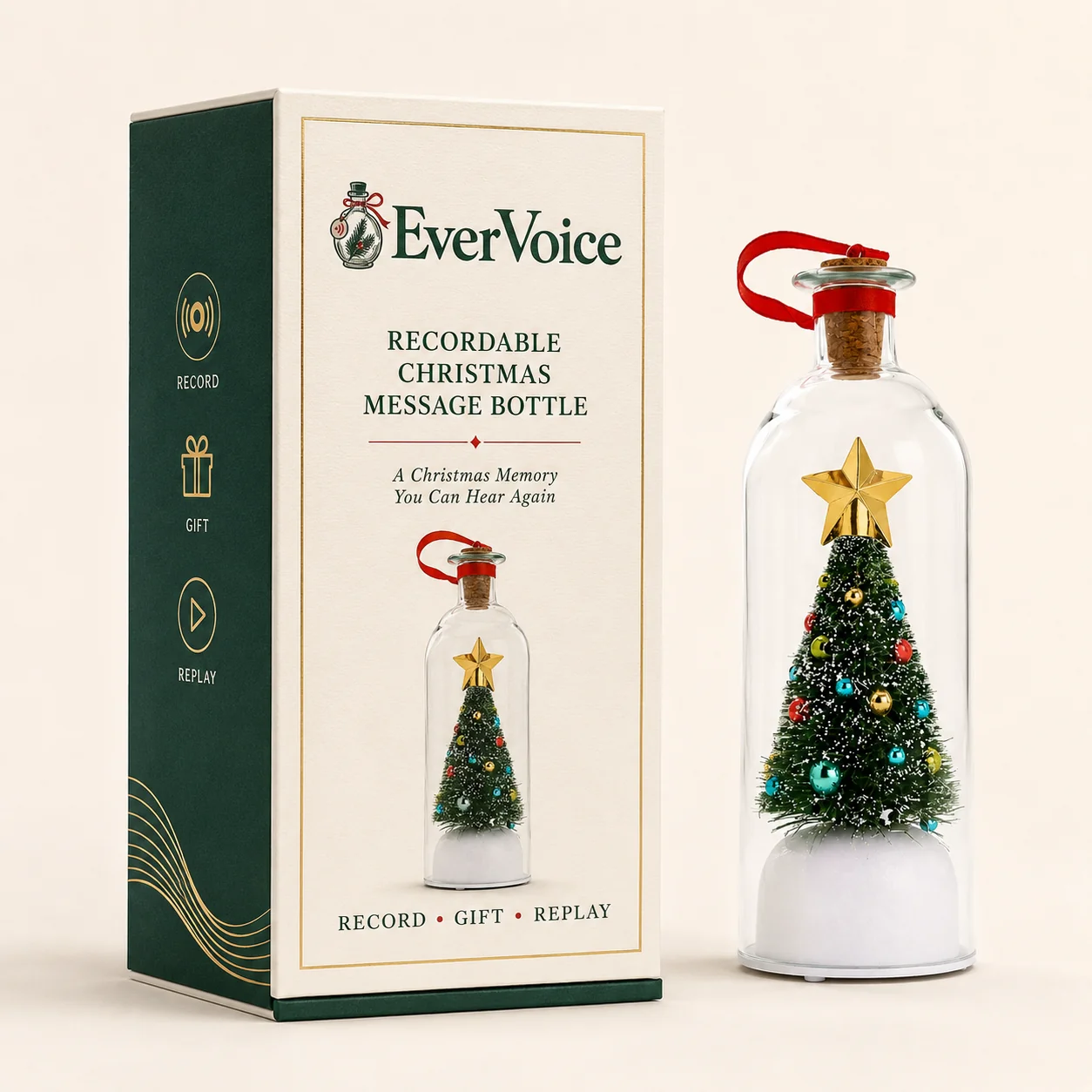 EverVoice recordable Christmas message bottle with its gift box