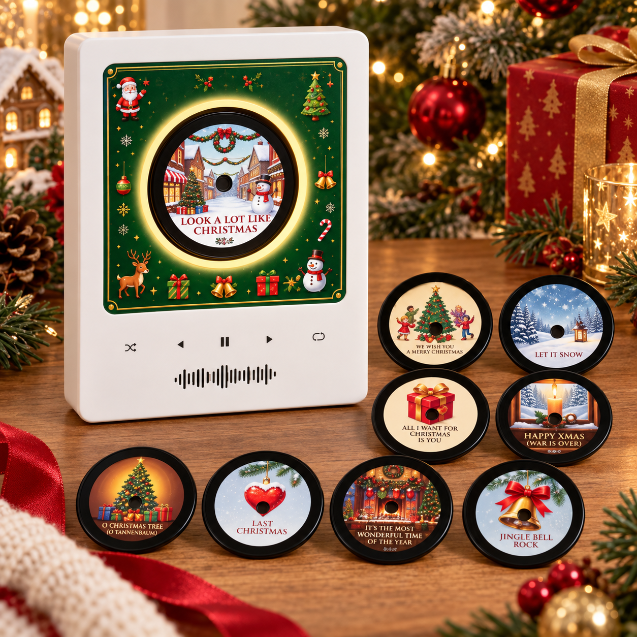 JingleBox Evergreen Edition with nine festive Christmas music discs